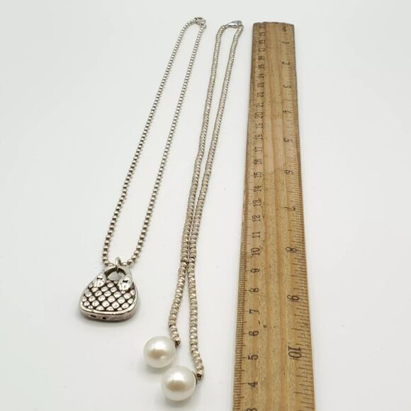 925 Silver Pearl +Y-Drop Necklace Pendant Beaded Lot 26.14g - Picture 2 of 4